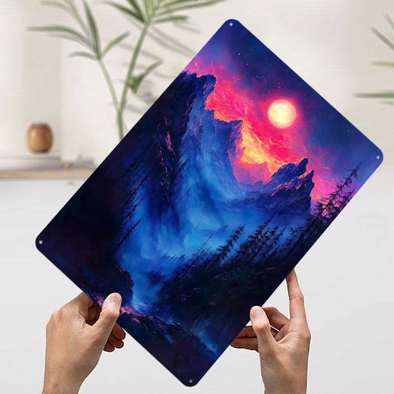 Misty Forest Sunset Metal Poster Customized Wall Art Retro Vintage Tinplate Signs for Desk Decor Decoration Bedroom Decorations
