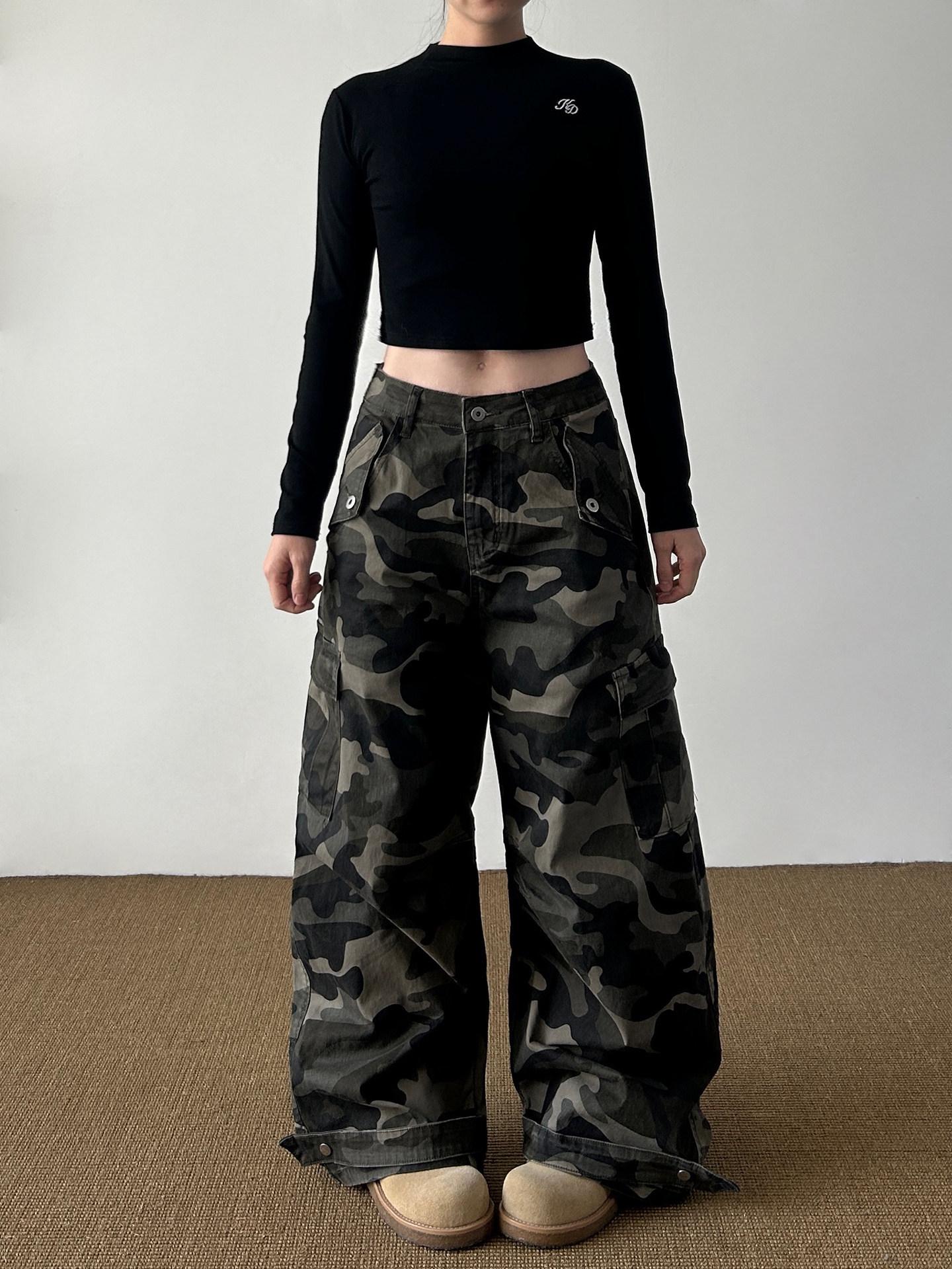 

Unisex Vintage Camouflage Multi-Pocket Work Pants - Trendy, Loose, Straight-Leg, Versatile Casual Wear XXXL камуфляжный
