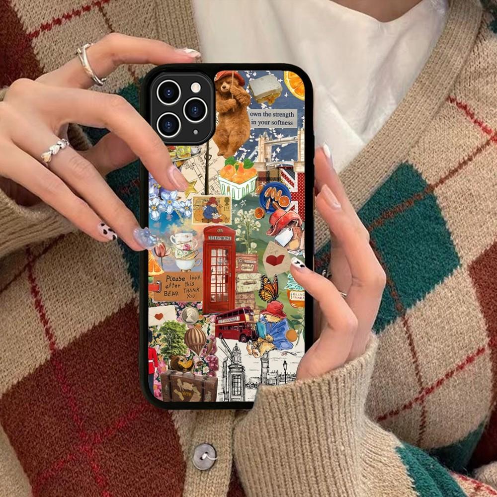 Cute P-Paddington Bear Phone Case Silicone PC+TPU For For IPhone 11 12 13 14 15 16 Plus Pro Max Cover