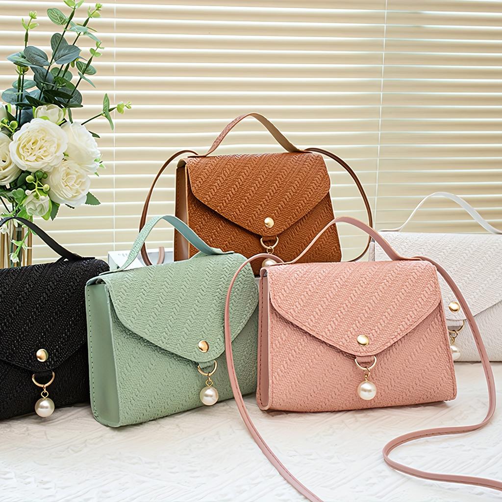 Women's Lightweight Crossbody Bag with Detachable Shoulder Strap & Accents - Minimalist Solid Color Handbag