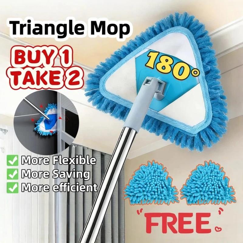 360° Rotating Triangle Cleaning Mop Extendable Long Handle Wet Dry Use for Ceiling Floor Wall Window