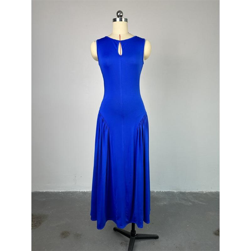 

Женские летние платья-жилеты без рукавов с круглым вырезом и средней талией средней длины S синий