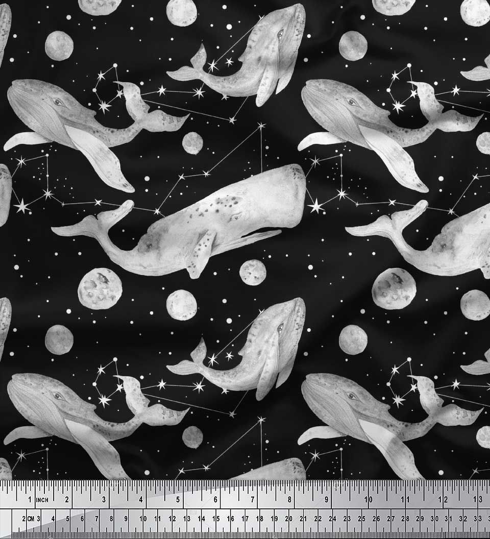

Японська креп-атласна тканина Soimoi зірка, місяць і океан з принтом Швейна тканина 42 дюйми 42 Inch Wide - Poly Crepe світло-сірого кольору
