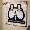 Vintage Metal Plaque Please Wash Your Hands Sign, Waterproof Rust-Proof Retro Bathroom American Country Style Decor Wall Decor, Distressed Art