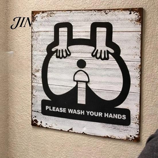 Vintage Metal Plaque Please Wash Your Hands Sign, Waterproof Rust-Proof Retro Bathroom American Country Style Decor Wall Decor, Distressed Art