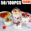 50/100PCS 250ML Disposable Plastic Pudding Cups Wiht Lids Ice Cream Double Skin Milk Disposable Cups Party Packing Dessert Cups