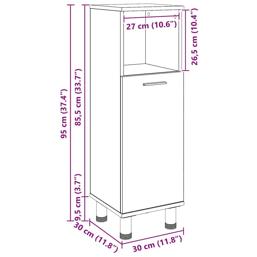 Bathroom Cabinet with Door Black Oak Effect 30 x 30 x 95 cm