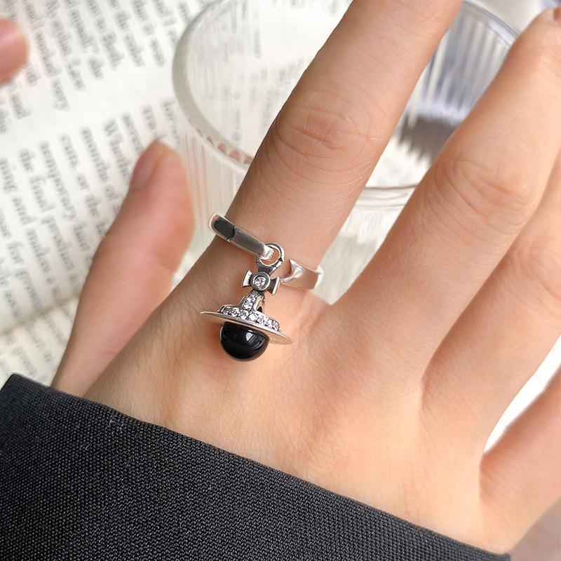 Lan Zhi Planet Pendant 925 Sterling Silver Ring: Non-Fading, Micro-Paved, Sweet Cool Style.