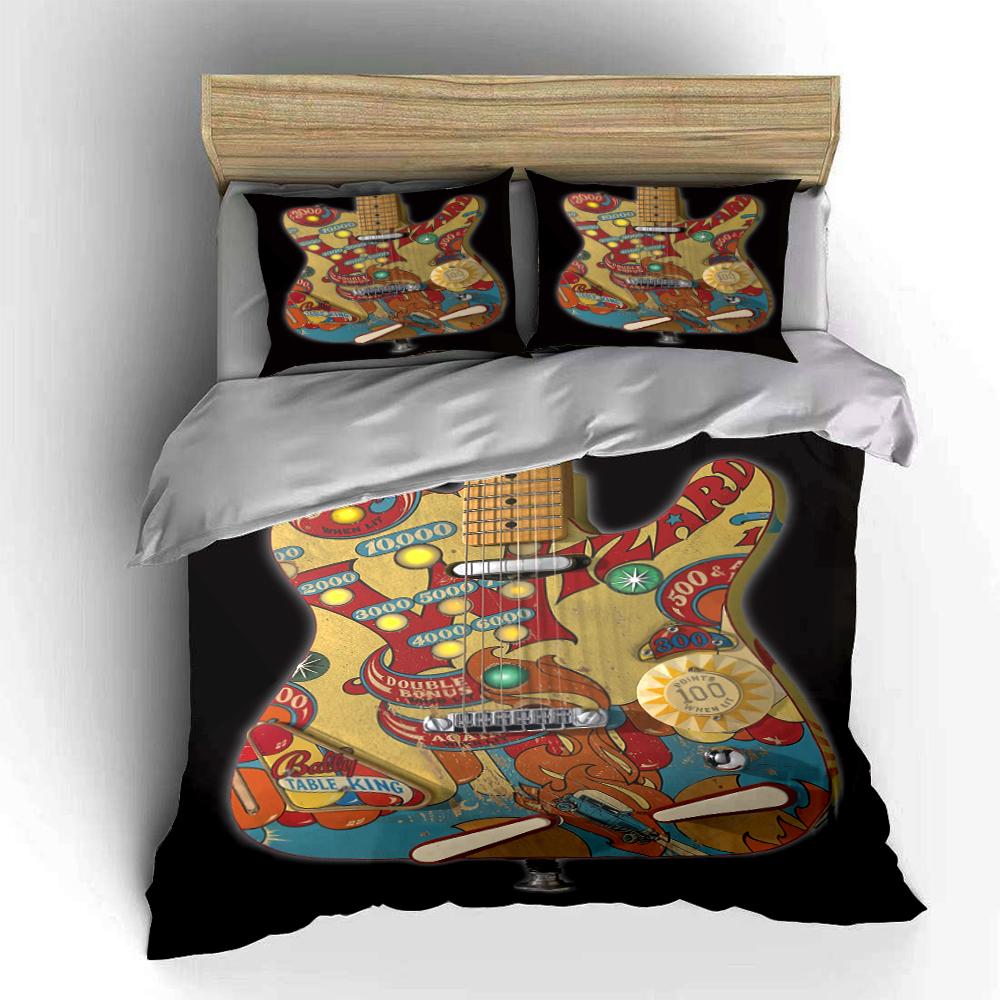 Retro Pinball Guitar Printed Bedding Set Bedding Set (1 Duvet Cover, 2 Pillowcases, Duvet Not Included)