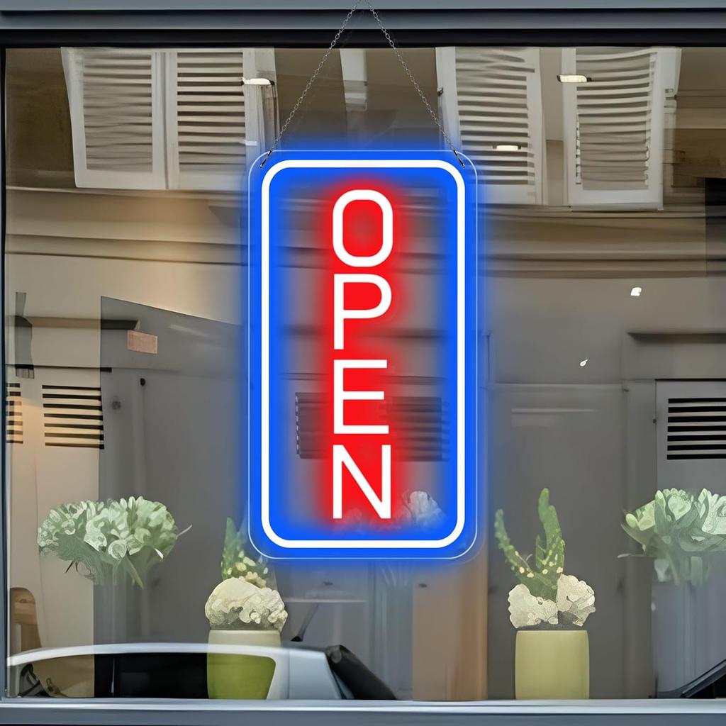 Ultra Bright LED Open Signs for Business, 16’’x 9’’ Neon Open Sign, Vertical Light up Sign with ON/OFF Switch adapter for Window Bars Cafes