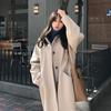 Women's Mid-Length Black Wool Coat - 2026 Autumn/Winter Korean Style, Loose Slimming Fit, Over-the-Knee Hepburn Style