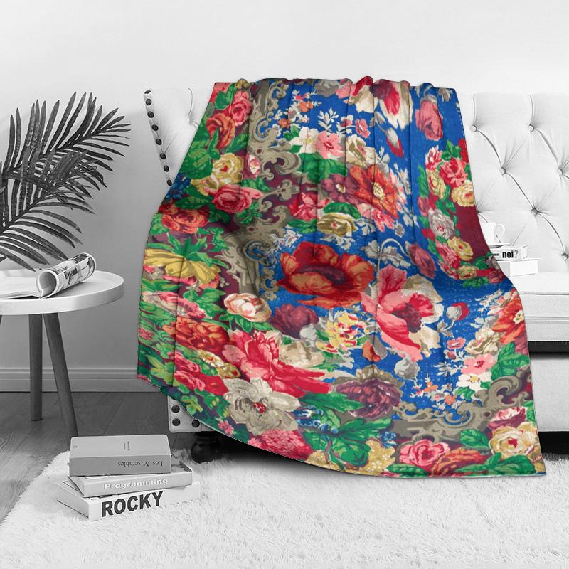 Velvet Throw Blanket Floral Pattern Luxury Soft Warm Sofa Bed Decorative Cushion Cover Home Textile Gift