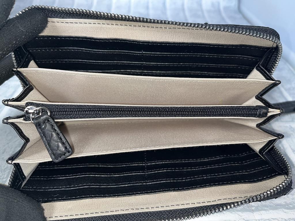 GUODI Genuine Python Leather Matte Finish Long Wallet with Zip-Around Design and Card Case, TK-AB20LW3 (Black), Unisex, Snakeskin Leather WalletPurse