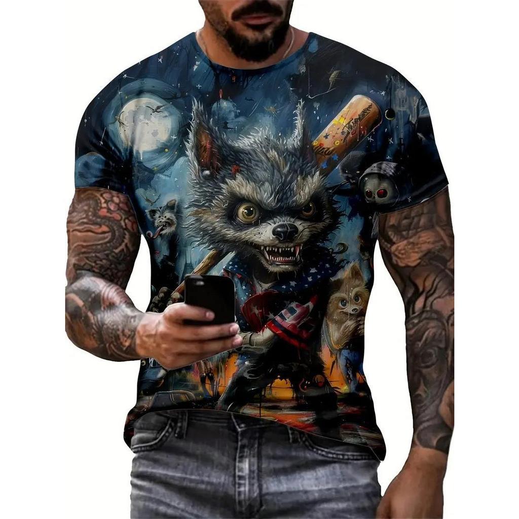 Cool Animal Pattern 3D Printed T-shirt Casual Pullover Round Neck Short Sleeved Men's T-shirts