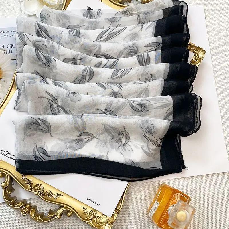 Silk Scarf Women's Summer New Georgette Sunscreen Fashionable High-end Foreign Style Versatile Travel Thin Mother