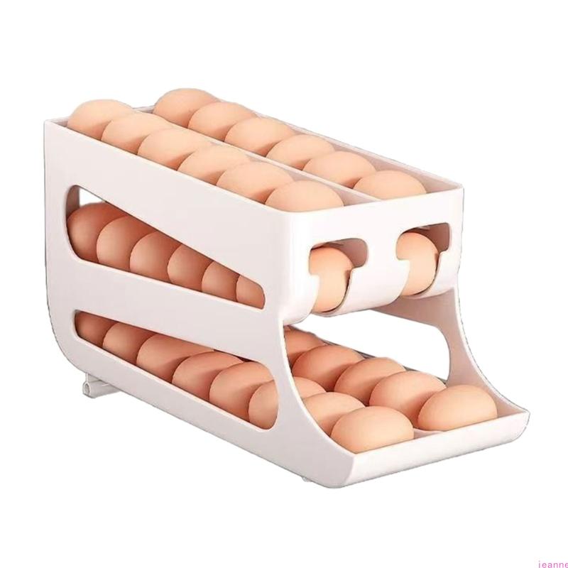 Double Layer Rolling Eggs Storage Container For Fridge With Automatic Slide Out Designs And Protective Eggs Trays
