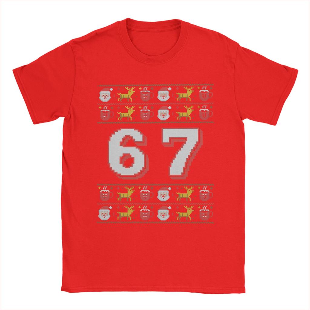 Christmas 67 Funny Xmas Six Seven Cotton T-Shirt For Men Summer  Y2K Fun T-Shirts O Neck Leisure Tees Oversized Cheap Tops