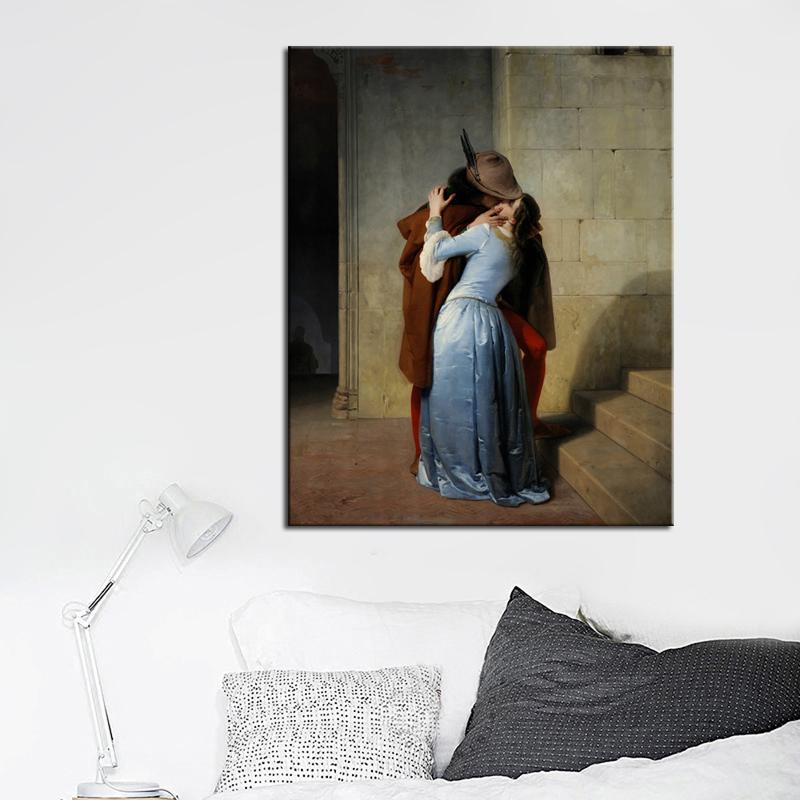 Italy Francesco Hayez Kiss-Il Bacio Canvas Painting Posters and Prints Wall Art Picture for Living Room Decor Cuadros