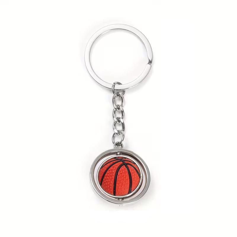 Rotating Sports Ball Keychain: Basketball, Football, Rugby, Baseball Pendant for Enthusiasts