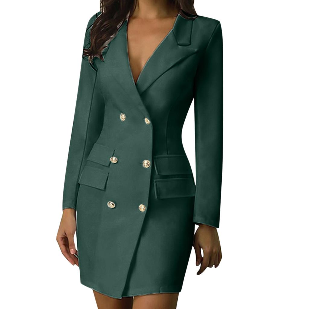 Women Ladies Fashion Dresses Plus Size Double Breasted Button Front Military Style Long Dress