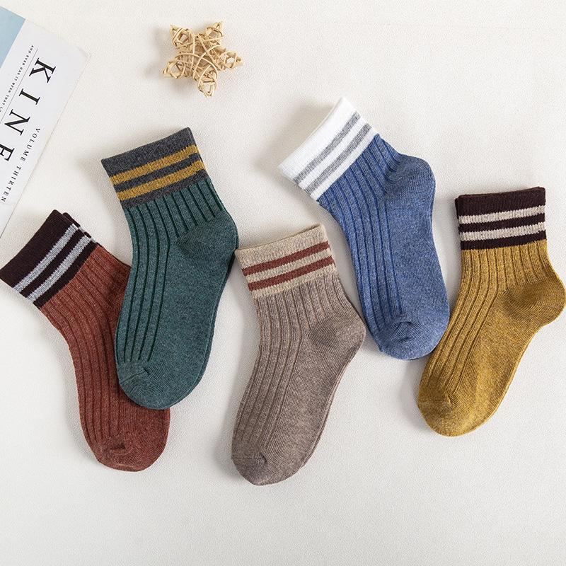 Preppy Mid-Calf Cotton Socks: Cute, Breathable, Two-Stripe Design for Boys & Girls, Perfect for Spring & Autumn