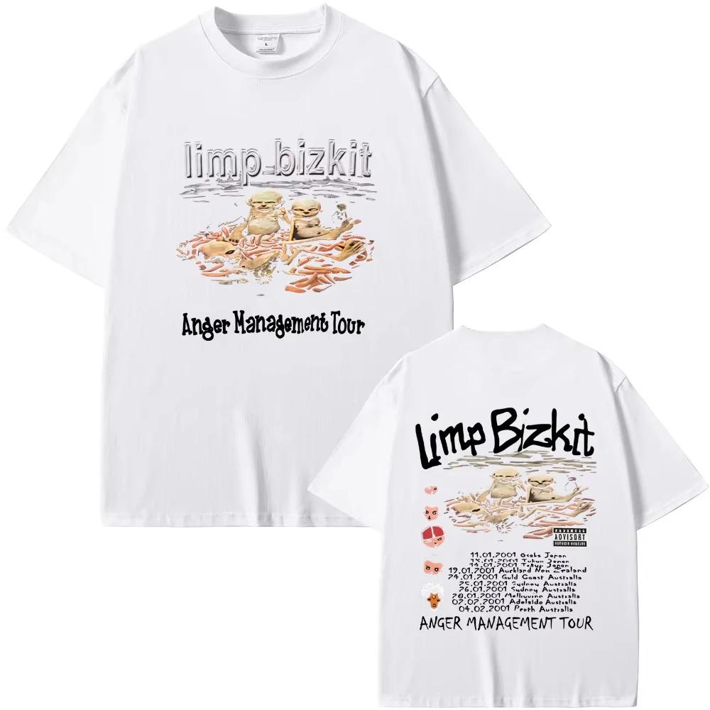 Camiseta Banda de Rock Anos 90 Limp Bizkit Anger Management Vintage Masculina Feminina Camiseta Oversized Roupa Unissex Algodão de Alta Qualidade