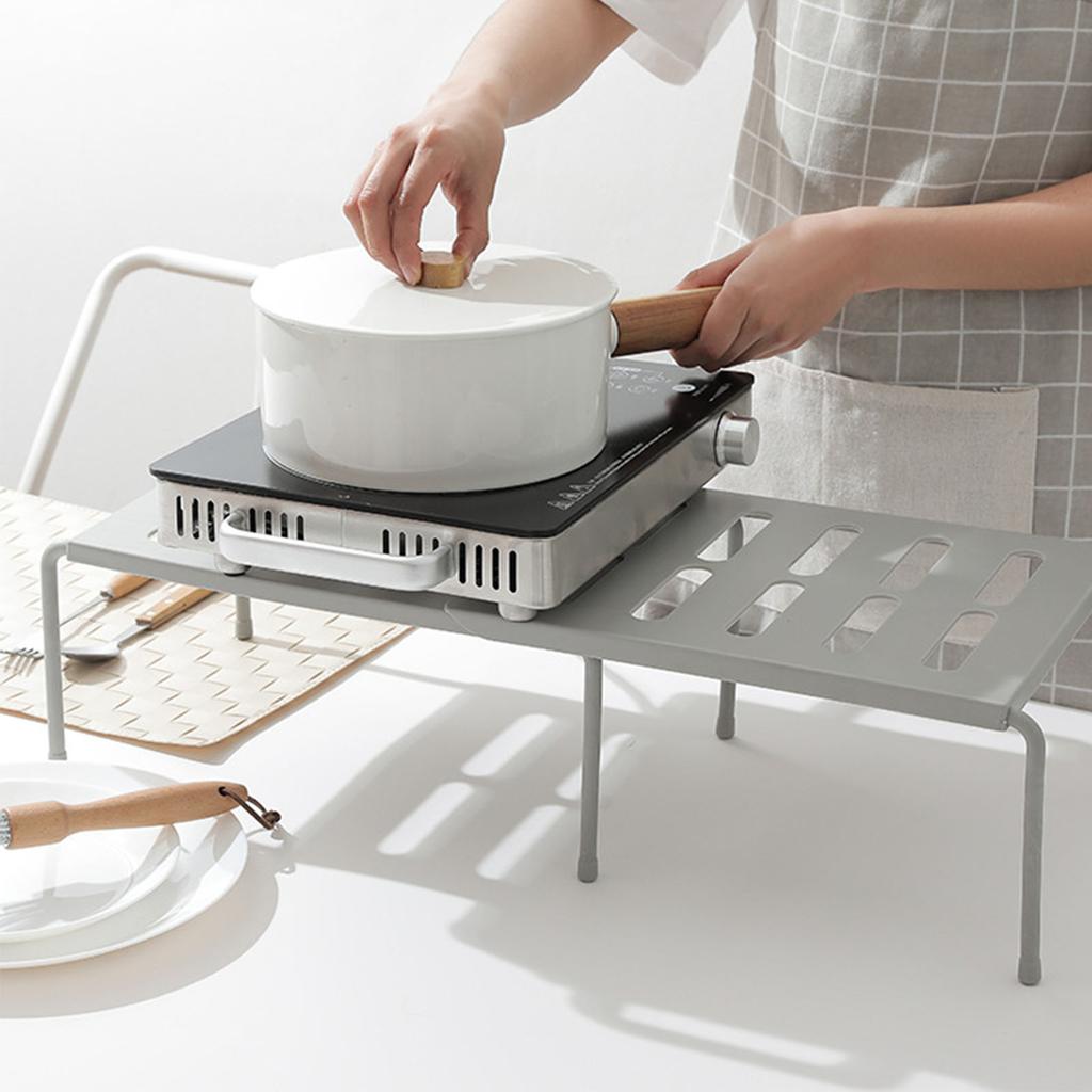 Kitchen Counter Storage Rack Grey ABS Plastic Punch  Expandable Large Capacity Kitchen Cabinet S