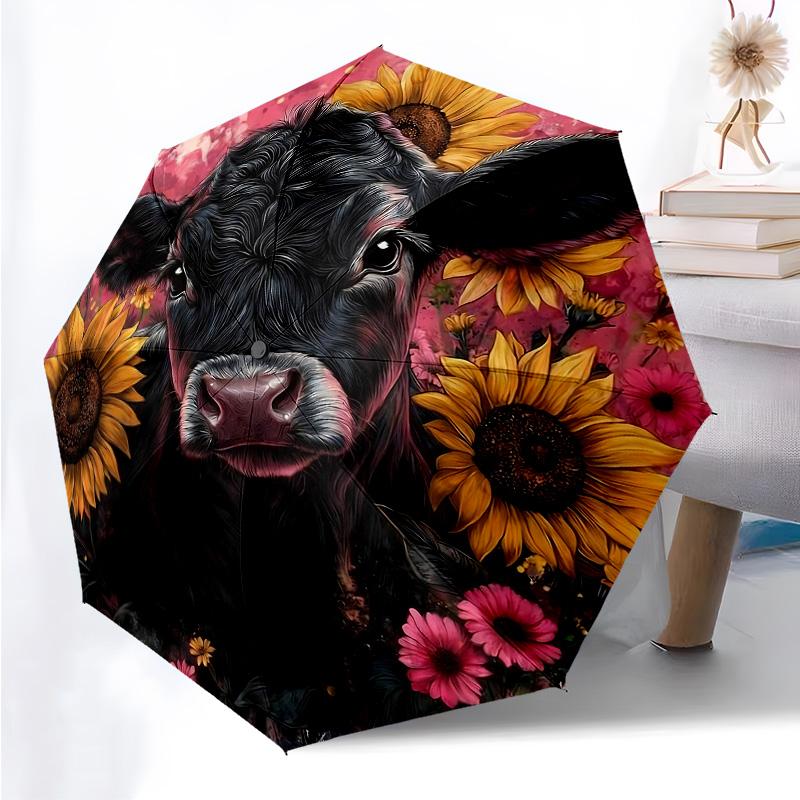 

Highland Cattle Pattern Folding Umbrella Fashion Auto-Open 8 Iron Ribs Plastic Handle Foldable Sunshade Perfect Christmas Gifts