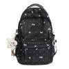 Pink Polka Dot Backpack with Heart and Bow Print and Front Pocket