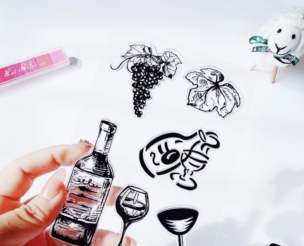 seimeinoki Clear Set of European Retro Transparent Silicone Stamps with English and Drink Reusable for Planner Letter Handmade DIY and Embossing