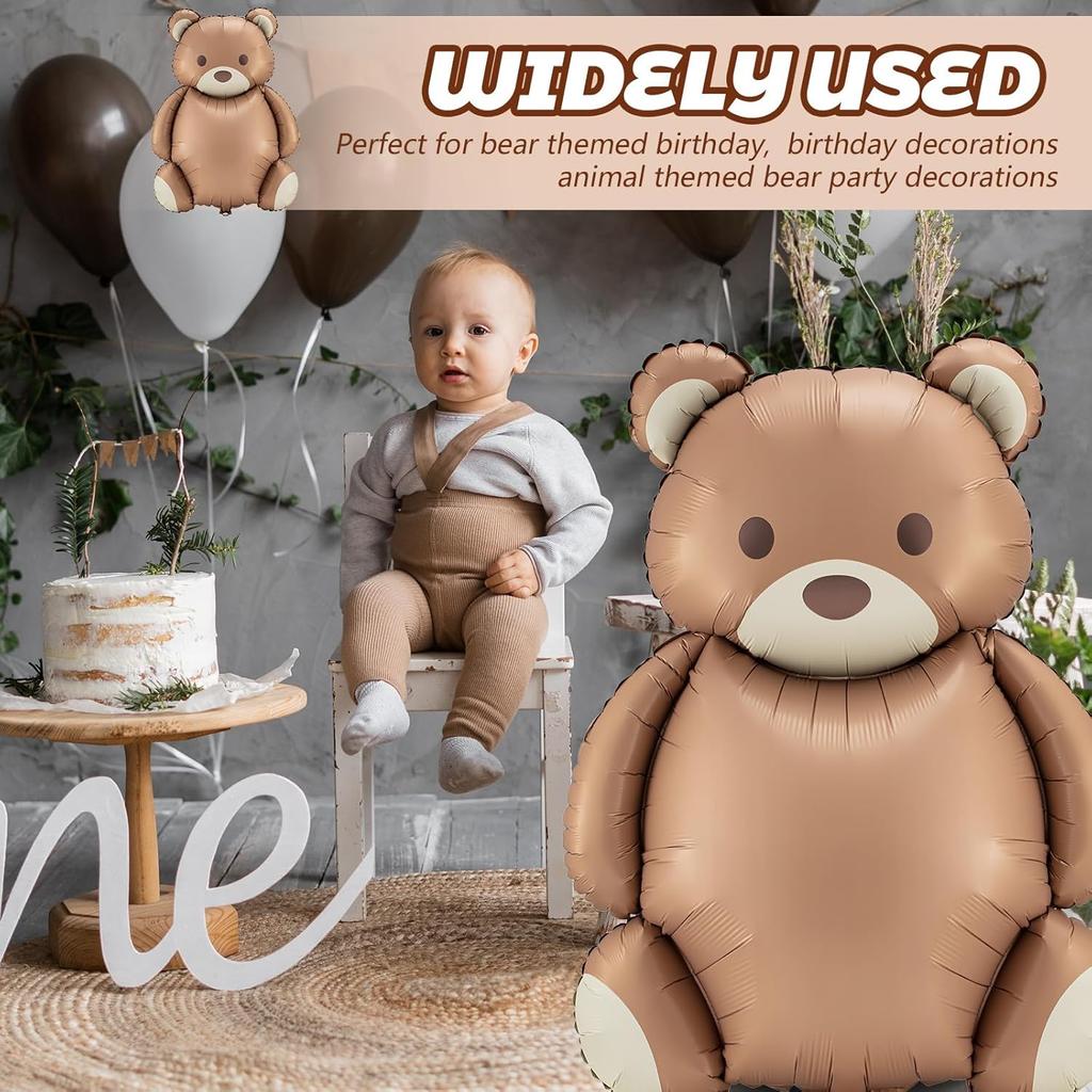 12 Pcs 35 Inch Big Brown Bear Balloons Matte Cartoon Bear Foil Birthday Balloons for Home Decor Jungle Animal Farm Safari Zoo Woodland Themed Party