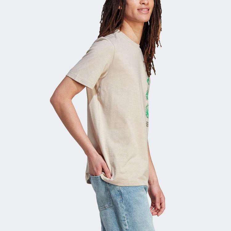 Adidas Men's Beige Crew Neck T-Shirt with Hand-Drawn Print