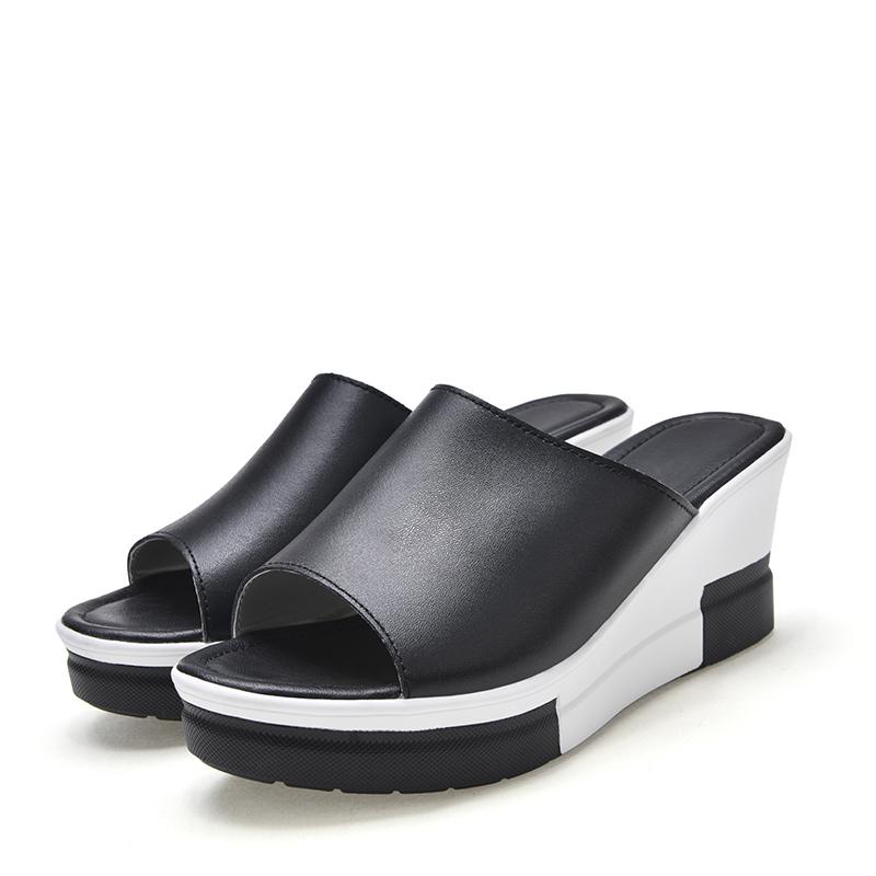 

Summer Women Solid Color Cool Mop Thick Sole Height Increasing Outdoor Exposed Toe Straight Drag Sexy Women s Slippers 43 чёрный