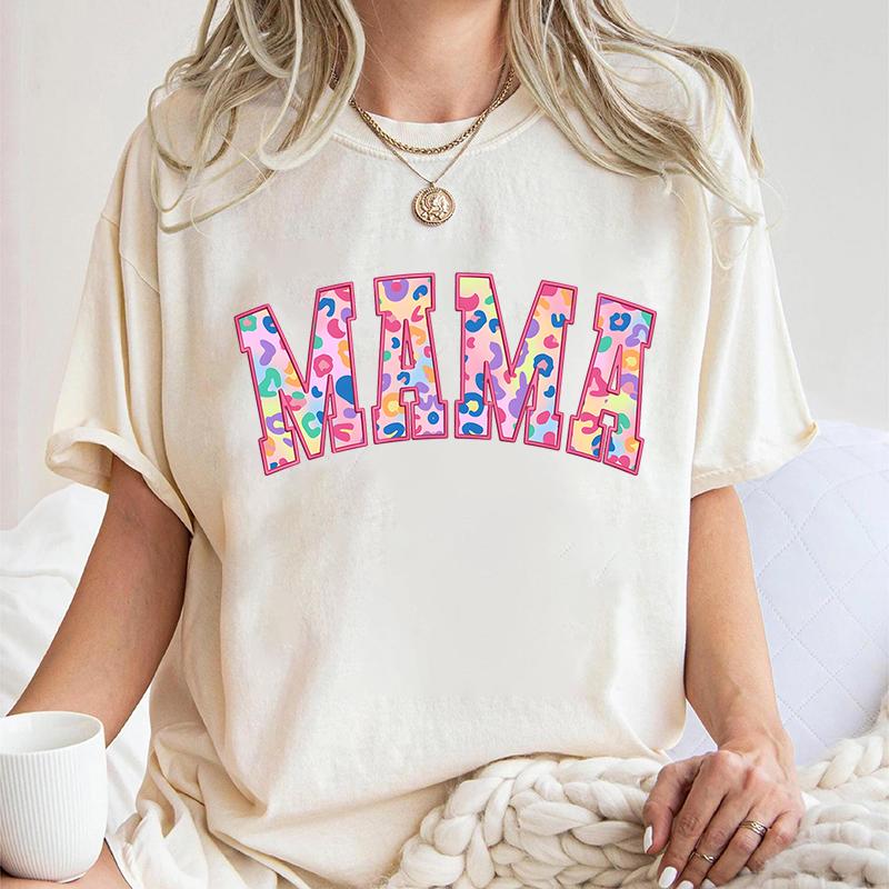Mama Crewneck Wildflowers Tshirts Pregnancy Gift Leopard Lightning Bow New Mom Classic Tops Mothers Day Gift Vintage T Shirts