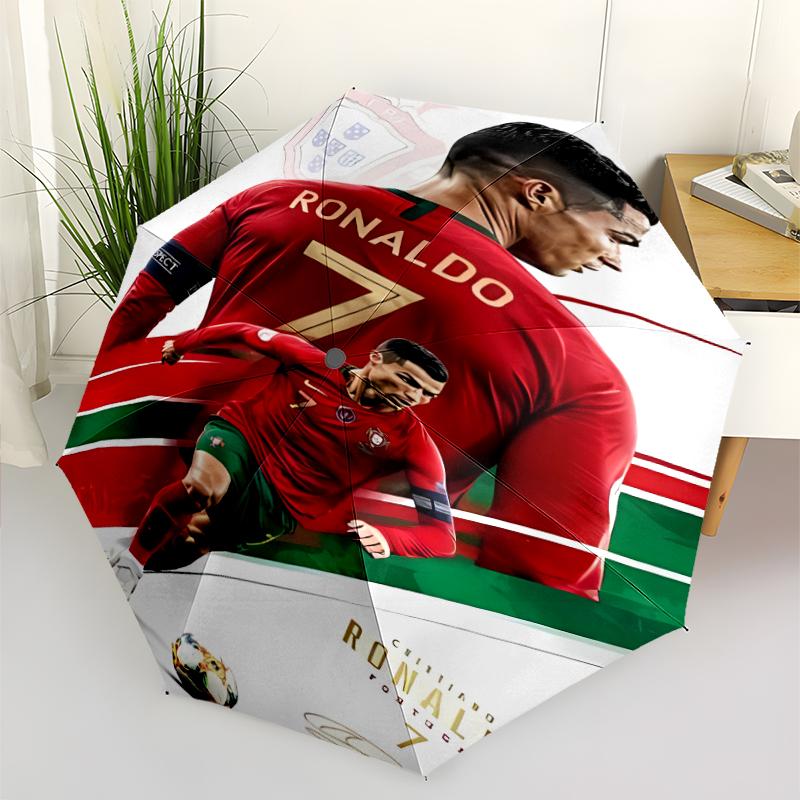 Cristiano Ronaldo Print Automatic Umbrella, 8 Rib Iron Frame, Plastic Handle, Suitable for Outdoor Travel &Daily , Ideal Gift