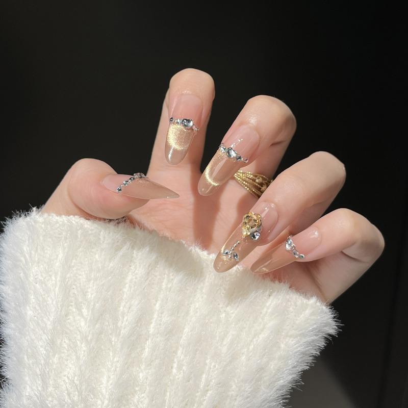 Cat's Eye Wearing Nail Pure Hand-made Nail Piece Fake Nail Wearing Nail Piece Advanced Sense Thin Dog Long