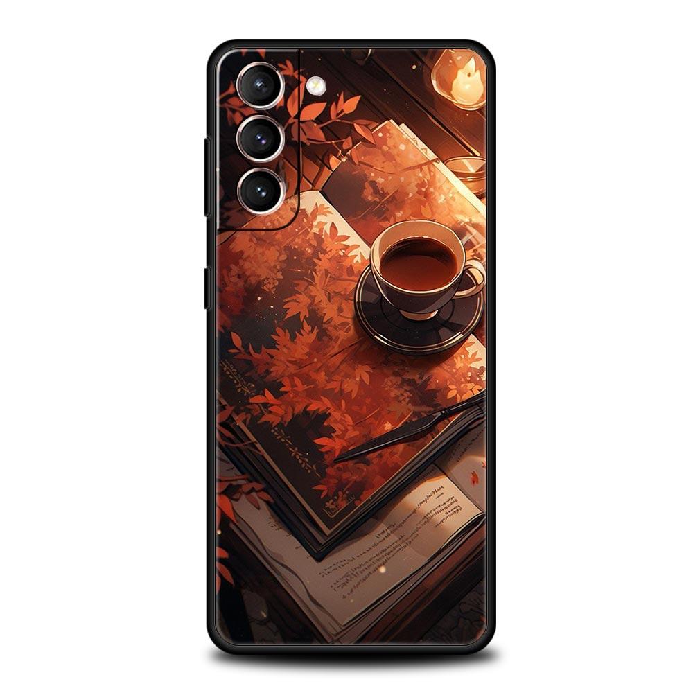 Pumpkin Autumn Leaves Coffee Phone Case for Samsung Galaxy S26 S25 S24 S23 S22 S20 S21 FE Ultra S25 Edge Plus 5G Soft TPU Cover