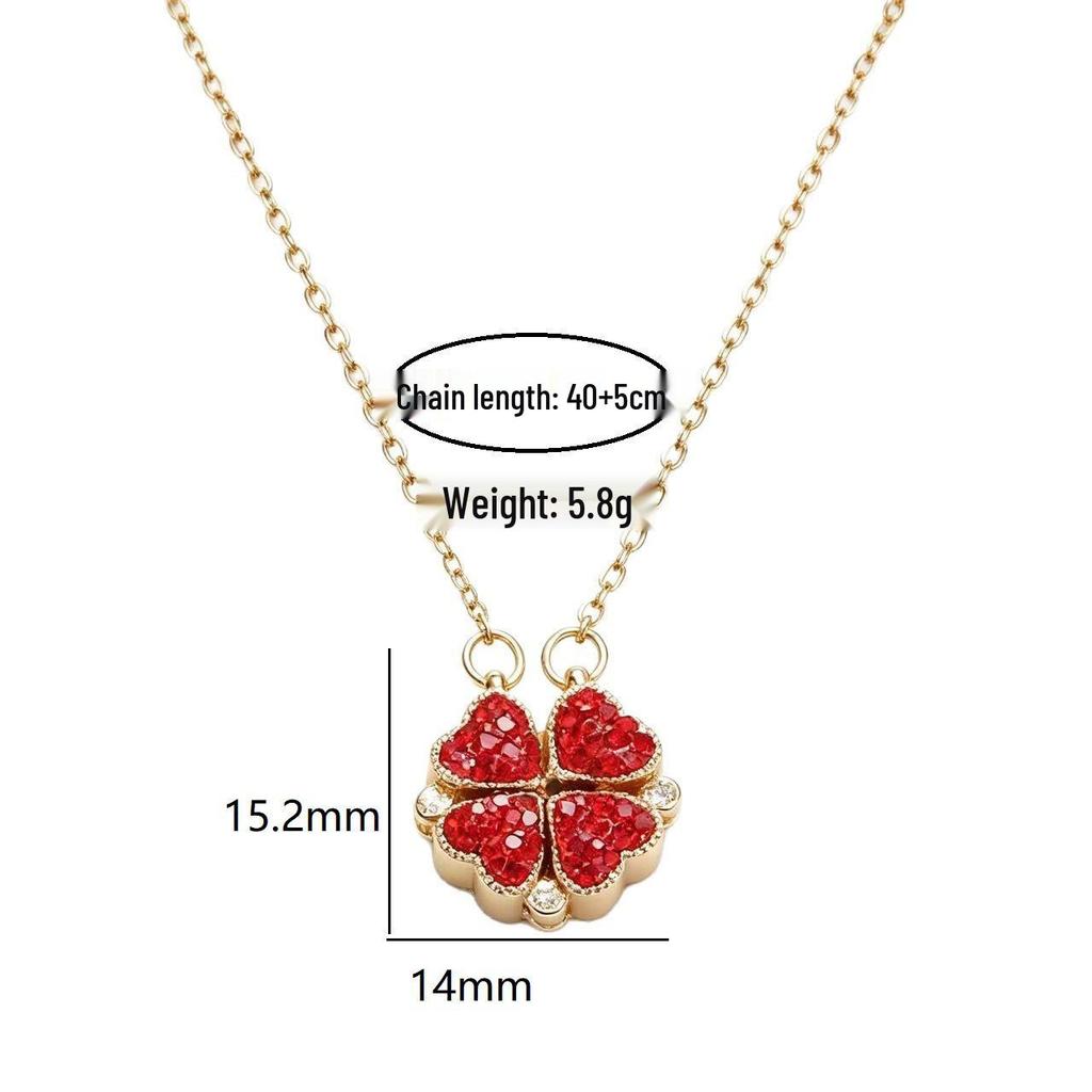 Magnetic Four-Leaf Clover Rhinestone Pendant Necklace In Titanium Steel - Versatile Fashion Clavicle Chain for Women