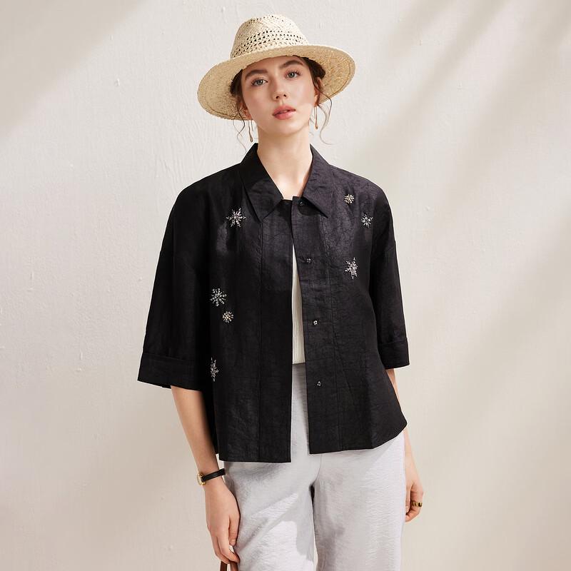 Zhaojun Women's Silk Embroidered Lapel Shirt