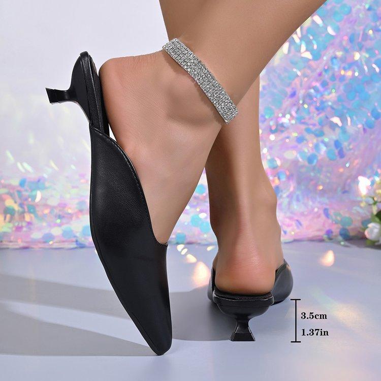 Women Pointed Toe High Heel Mules Slippers Solid Color Backless Sandals Elegant Party Wedding Footwear