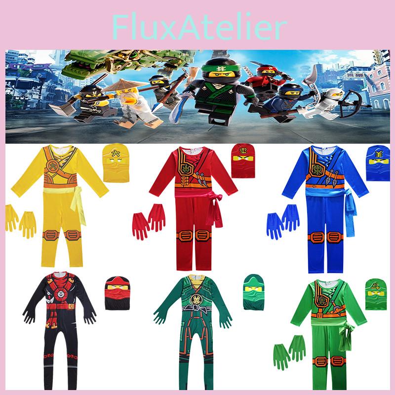 Ninjago Kids Kai Jay Cosplay Glove Hat Jumpsuit Set Halloween Clothes Party