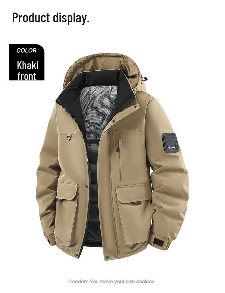 2025 Men's Winter Workwear Down Jacket with Detachable Hood and Thickened Graphene, 90% White Duck Down