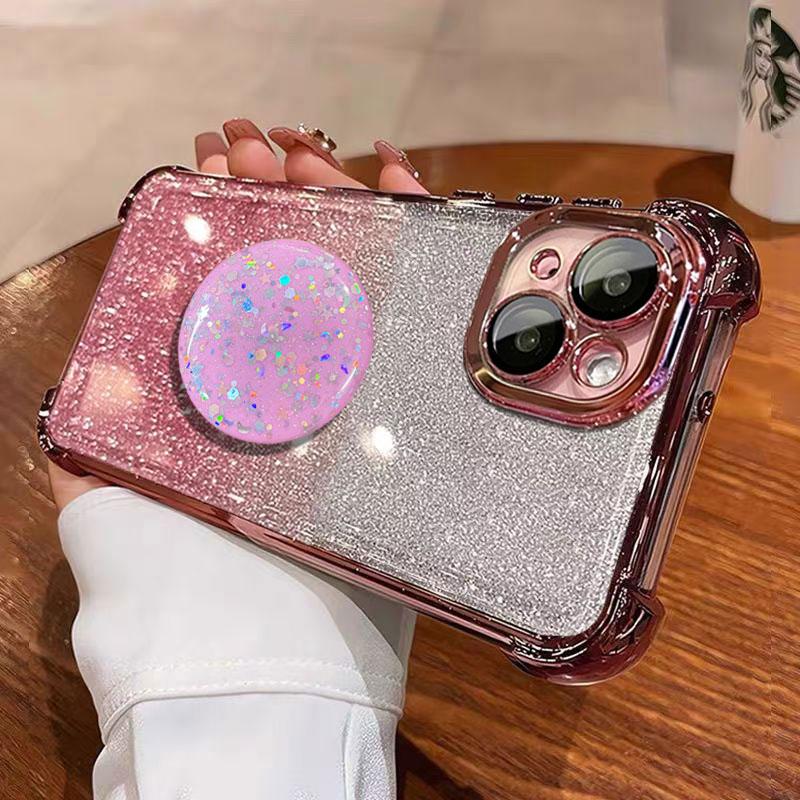 Luxury Shockproof Glitter Holder For Iphone15pro Silicone Ring Case For iPhone 15 14 13 12 11 17 Pro Max With Holder Stand Cover
