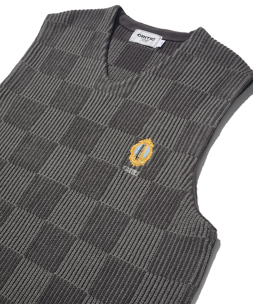 Critic Checkerboard Knit Vest Charcoal