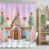 Christmas Cartoon Gingerbread House Shower Curtain Snow Winter Merry Xmas Tree Lollipop Santa Snowflake Party Decorations