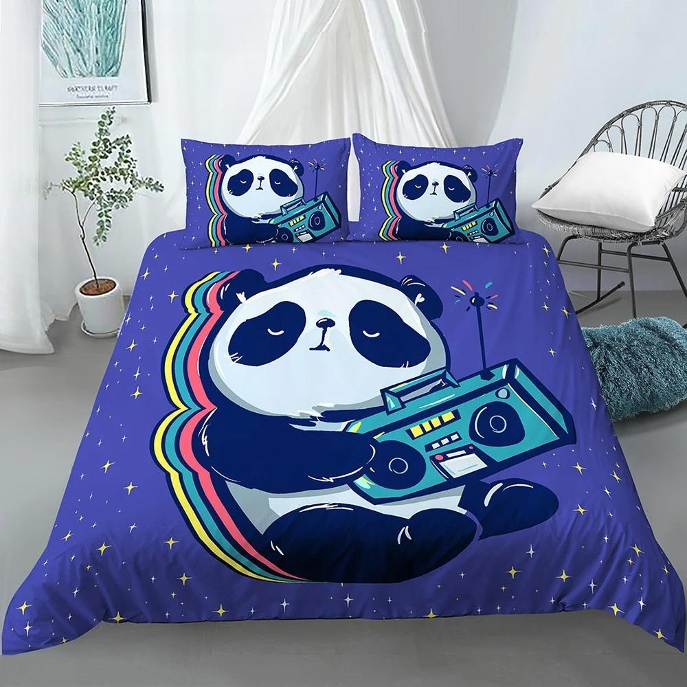 Cartoon Lovely Panda Bedding Set White Bed Linen 3D Print Gift for Kids Girls 2/3pcs Twin Single Queen King Size Duvet Cover Set