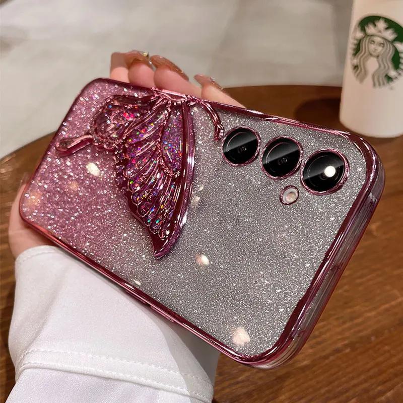 Quicksand Butterfly Glitter Case For Samsung Galaxy A55 A34 A14 A15 A35 A25 A54 S23 Plus S24 FE S25 Ultra Shockproof Cover