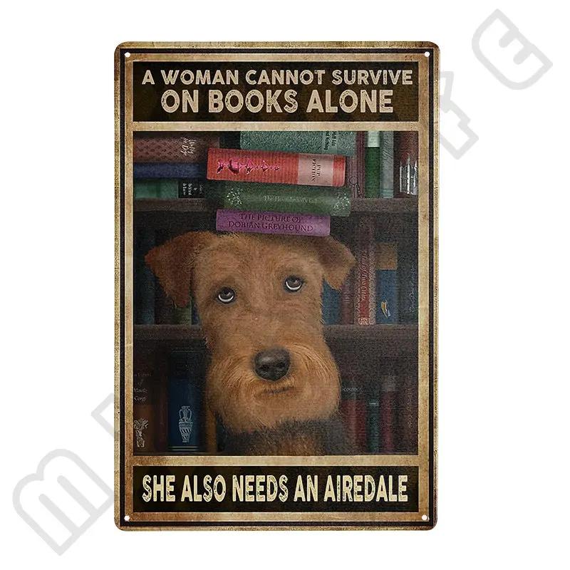 Airedale Terrier Kithchen Metal Tin Sign Funny Pets Signs Wall Decor Metal Poster Plaque for Bathroom Bar Office Cafe 12x8 Inch