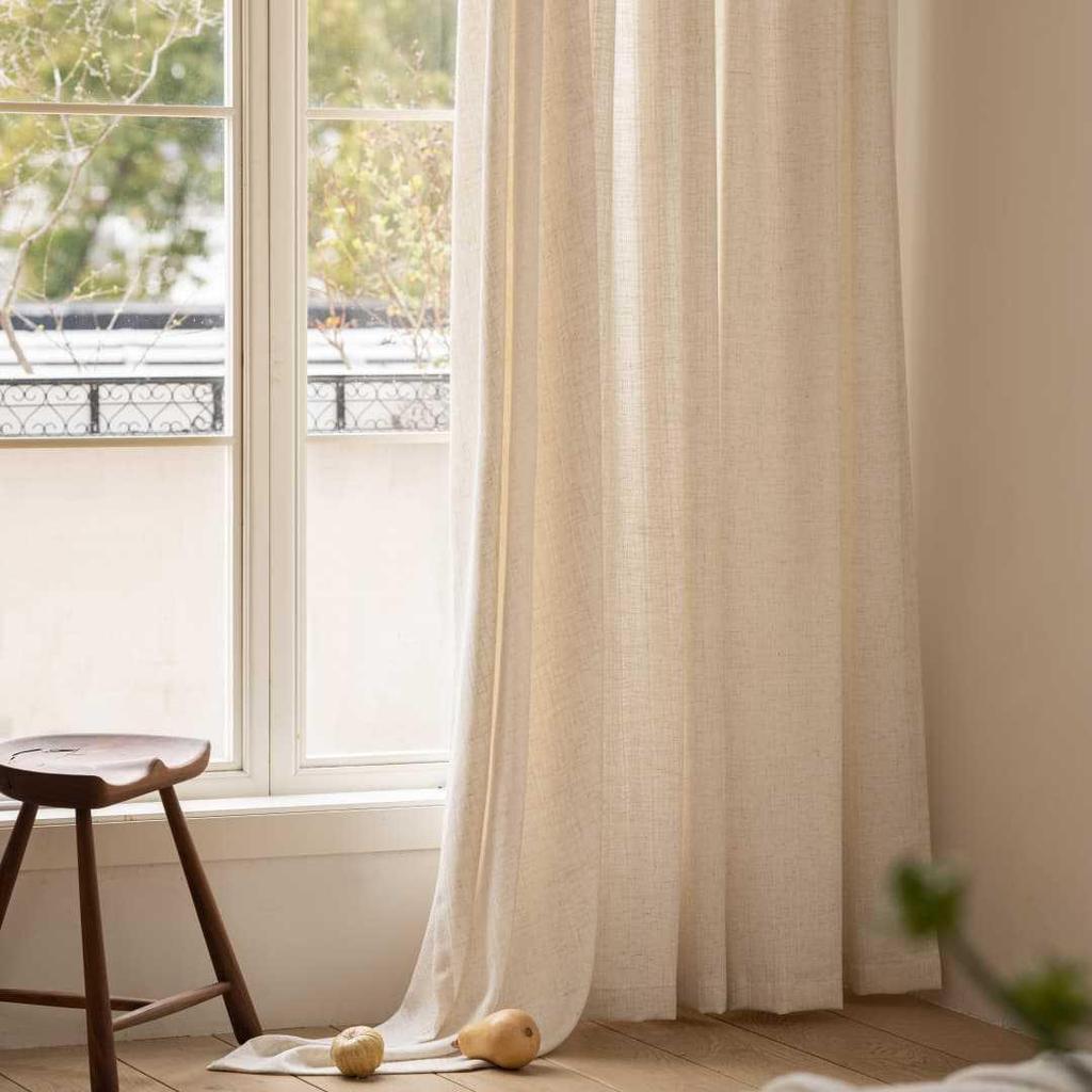 Cremefarbene Leinenmischung Transparente Vorhänge für Schlafzimmer und Wohnzimmer