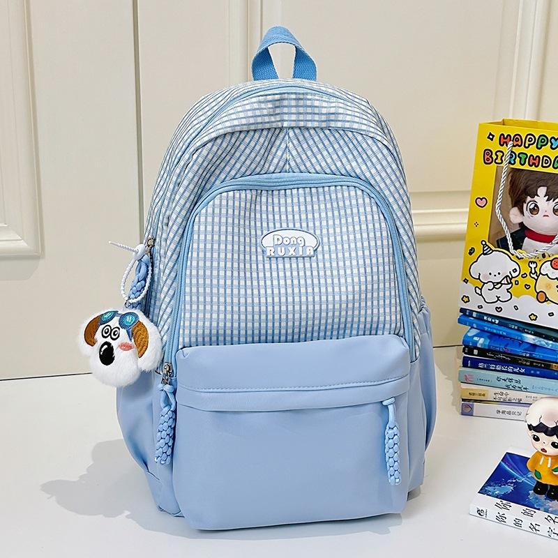 School Bag High Value Ins Cute Plaid Big Light Casual School Bag Large Capacity Commuter Girl Backpack
